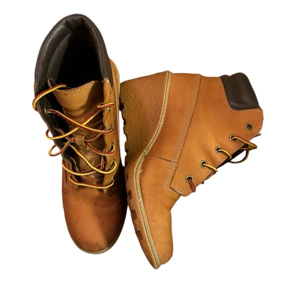 Timberland Amston Wheat Nubuck Leather Lace Up Wedge Booties Boots Sz 8.5 A0548 - Picture 5 of 10